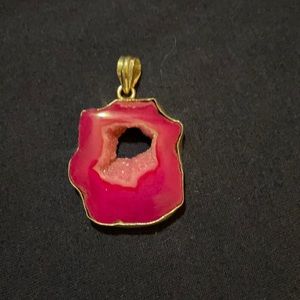 Agate geode slice Magenta color an inch and a quarter large 18 inch or 20 chain
